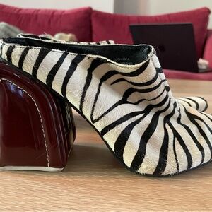 Jeffrey Campbell Zebra Pattern Mules with Dark Red Heel